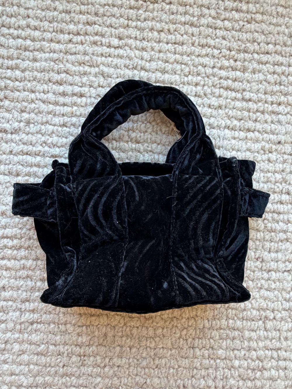 New Urban Outfitters Black Velvet Structured Tote Bag